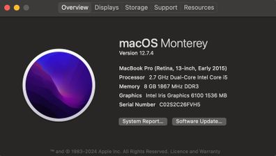 MacBook Pro (Retina, 13-inch, Early 2015) I Latest MacOS Monterey Version 12/7.4