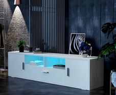 Modern TV Stand with Tempered Glass Shelf and LED Lighting Excellent Condition