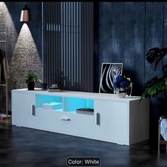 Modern TV Stand with Tempered Glass Shelf and LED Lighting Excellent Condition