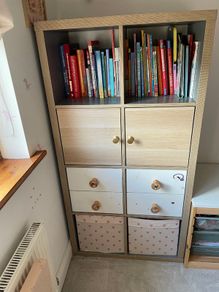 IKEA KALLAX 2x4 Shelving Unit with Inserts - Grey/Wood Effect