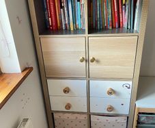 IKEA KALLAX 2x4 Shelving Unit with Inserts - Grey/Wood Effect
