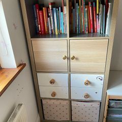 IKEA KALLAX 2x4 Shelving Unit with Inserts - Grey/Wood Effect