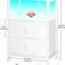 Bedside Table with Charging Station, Side Table with LED Light, Nightstand with 2 Fabric Drawers and Open Storage Shelf, Small Bedside Cabinet for Living Room, Bedroom, White Image 4