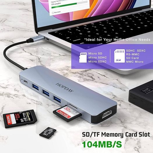 7 in 1 USB C to HDMI HOPDAY USB C Adapter with 4K HDMI, Type C 100W PD, 5Gbps USB 3.0 Data Ports, SD/TF Card Reader, Docking Station for MacBook Air/Pro, iPad, Windows