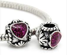 Pandora Style Enamel Purple Heart Beads