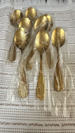New Gold cutleru 5 pc x 10 sets Dining knife Fork Spoon Dessert spoon Salad fork