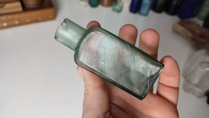 136 - Antique Sea Glass Cork Burst Top Inkwell Collectible Decorative Bottle