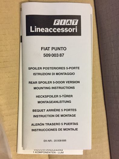Rear Spoiler (Fiat Punto 188 5 Door)