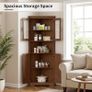 Tall Corner Storage Cabinet with Barn Doors, 5-Tier Farmhouse Corner Cabinet for Living Room, 2 Wooden Doors,2 Glass Door and 5 Shelves, Space Saving Freestanding Sideboard for Home, Kitchen,Brown Image 3