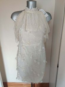 BNWT Danity Paris cream lace embroidered dress size M UK10 EU38 Postage included