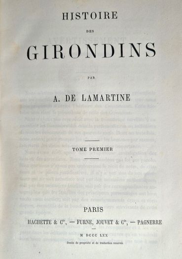 Very Scarce, Excellent Condition. Antique Set of French books, Histoire des Girondins by Lamartine.