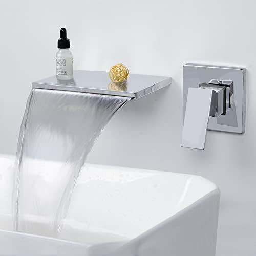 Wall Mounted Bath Taps Waterfall Chrome 20cm Spout Brass Bath Filler Tap Wall Basin Tap