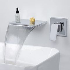 Wall Mounted Bath Taps Waterfall Chrome 20cm Spout Brass Bath Filler Tap Wall Basin Tap
