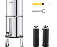 Gravity-fed Water Filter System, 2.25G 304 Stainless-Steel Countertop System, Water Filtration System, Reduces Lead and up to 99% of Chlorine