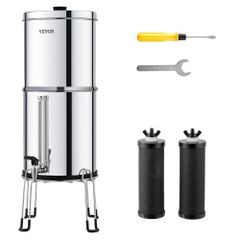 Gravity-fed Water Filter System, 2.25G 304 Stainless-Steel Countertop System, Water Filtration System, Reduces Lead and up to 99% of Chlorine