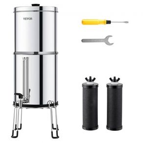 Gravity-fed Water Filter System, 2.25G 304 Stainless-Steel Countertop System, Water Filtration System, Reduces Lead and up to 99% of Chlorine