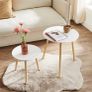 Nesting Side Table, Round End Table, Set of 2, Scandinavian Minimalist Coffee Table with Solid Pine Wood Legs, White and Natural (FREE POSTAGE) Image 2