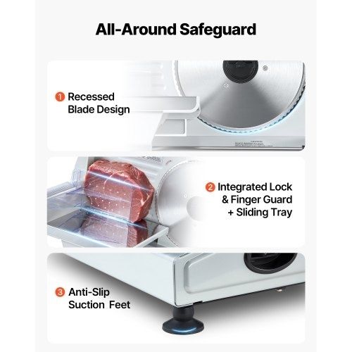 Meat Slicer, Electric Deli Slicer with 190mm SUS420 Blade & 0-15mm Adjustable Thickness, 200W Home Food-Slicer for Frozen Meat, Ham, Baguett, Steak