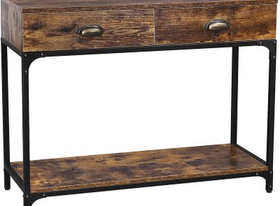 _Industrial Design Console Table, Hallway Table with 2 Drawers and Shelf, Sideboard with Sturdy Metal Frame, Living Room, Hallway, Lobby, Wood Look, Vintage