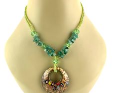 Vintage Green Aventurine Necklace with Murano glass pendant