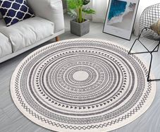 Round Rug Bohemian 4FT/120cm Circle Area Rug Cotton Rug Washable Round Rug Geometric Pattern Printed Hand Woven Carpet with Tassels Floor Mat for Kitchen Living Room Laundry Playroom