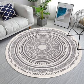 Round Rug Bohemian 4FT/120cm Circle Area Rug Cotton Rug Washable Round Rug Geometric Pattern Printed Hand Woven Carpet with Tassels Floor Mat for Kitchen Living Room Laundry Playroom