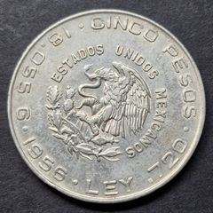 1956 Mexico Hidalgo Silver 5 Pesos coin
