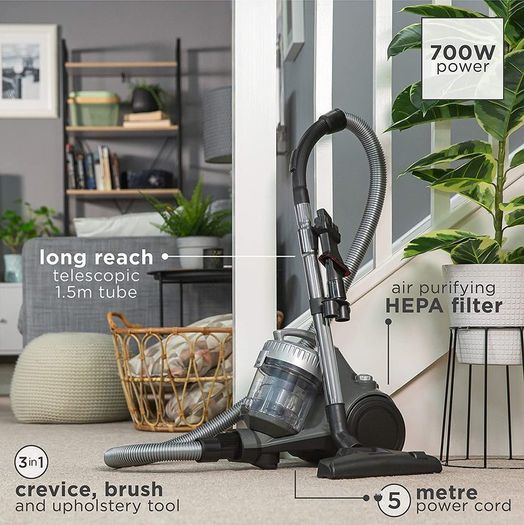 Bagless Vacuum Cleaner / Hoover with HEPA Filter, 700W, 1.5L, Black