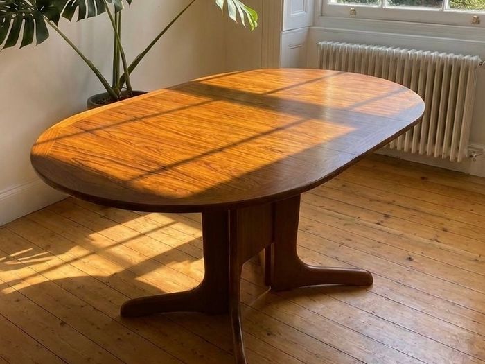 G Plan Mid Century Teak Oval Console Drop Leaf Dining Table & 4 Chairs
