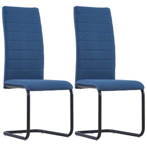 Cantilever Dining Chairs 2 pcs Blue Fabric