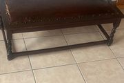 Rare antique low shoe changing bench. With celtic design embossed in the  leather