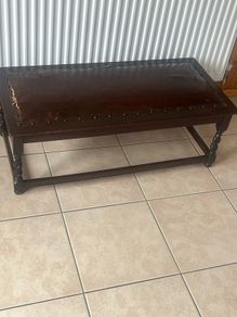 Rare antique low shoe changing bench. With celtic design embossed in the  leather