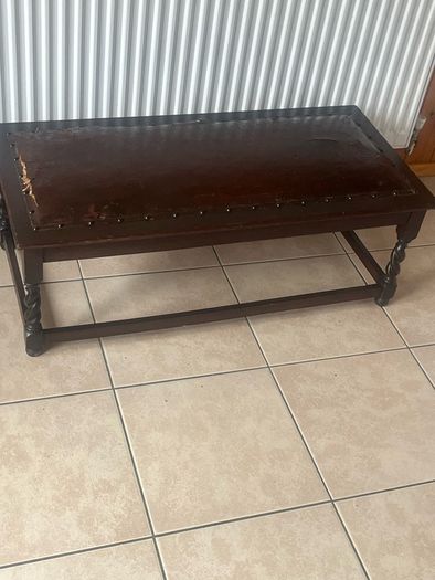 Rare antique low shoe changing bench. With celtic design embossed in the  leather