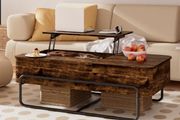 3-Partition Industrial Tables, Pull-Out Drawer, Stable Metal Frame &amp; Hidden Storage, Centre Table for Living Room, Small Space, Home Office