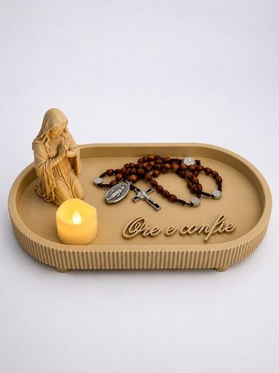 Rosary Holder  Prayer Tray with LED Candle Prayer Corner