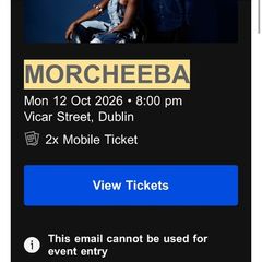 2 x tickets for Morcheeba, Monday 12th October, Vicar Street, Dublin