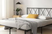 Double Metal Bed Frame with Headboard 135 x 190 cm Steel Slat Support, Easy Assembly Black