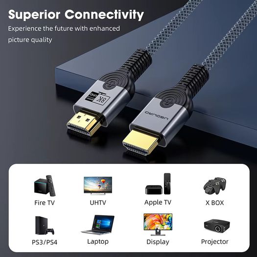 5m (8K) HDMI 2.1 Cable Copper Wire Core Cable 8K@60Hz HDR 4K@240/160/144/120/60Hz UHD Ultra High Definition Video Cable for Laptop TV
