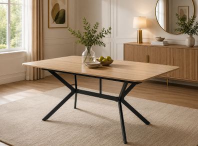 Industrial Kitchen Table with Steel Frame Height-Adjustable Screw Feet 6 People