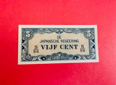 Japanese  Invasion  Money  Netherlands  Indies  5 Cents  1942 World War 11 ( Uncirculated )