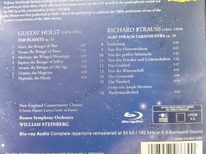 Gustav Holst - The Planets - Also Sprach Zarathustra Quadraphonic CD & Blu-ray Audio (2018) Remastered Modern Classical EX+