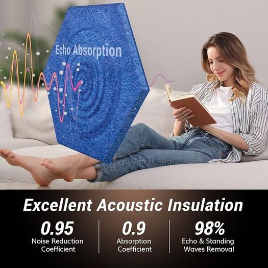 NEW SALE | 12 Pack Hexagon Acoustic Panels Self-adhesive, 30x26x0,9cm High Density Sound Proof Panels
