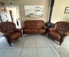 3 Piece Genuine Brown Leather Suite