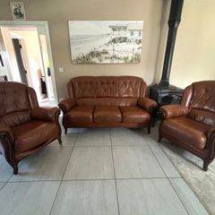 3 Piece Genuine Brown Leather Suite