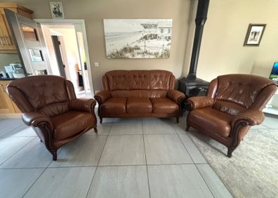 3 Piece Genuine Brown Leather Suite