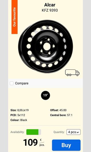 New 19" steel rim with 255/55/RZ19 tyre