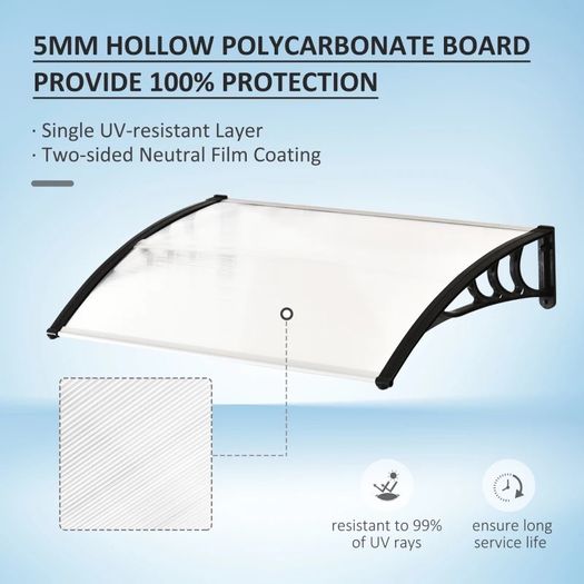 NEW SALE | 0.8 x 1 m Window Awning, Modern Door Awning , Polycarbonate Cover Outdoor Rain Snow Sunlight Protection Hollow Sheet
