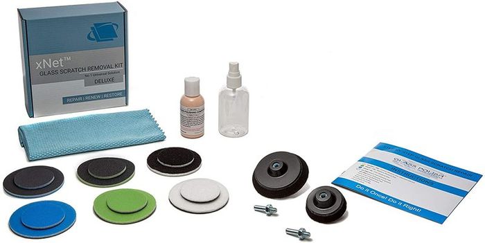 Glass Polish 28004 DIY Glass Scratch Removal Kit Deluxe for all Glass Surfaces -  50mm & 75mm with Drill Attachment