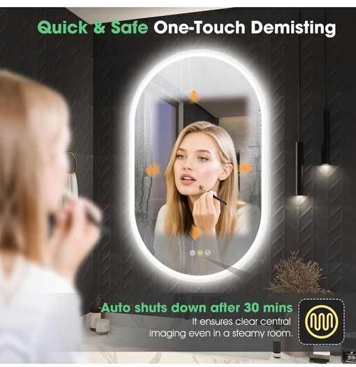 Oval Bluetooth Bathroom Mirror with LED Lights 500x800mm, Anti-Fog