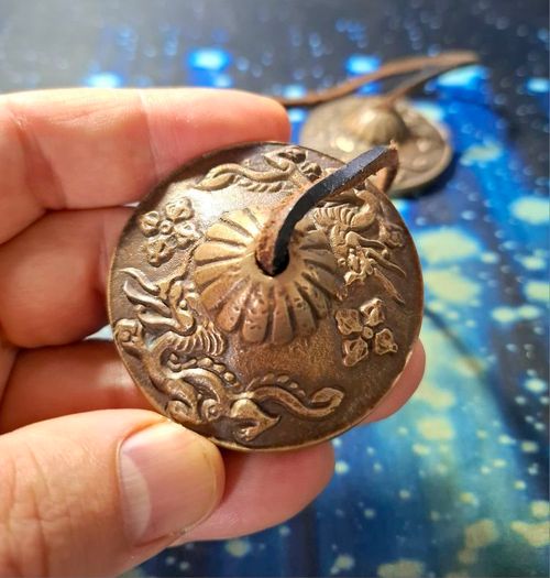 Tibetan Tingsha Bells Cymbals Dragons 5.5cm Leather Cord Use For Prosperity & Meditation